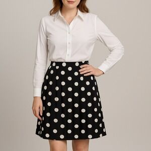 Vintage 90s Jacqueline Ferrar Black‎ White Polka Dot Pleated Skirt Sz 12
